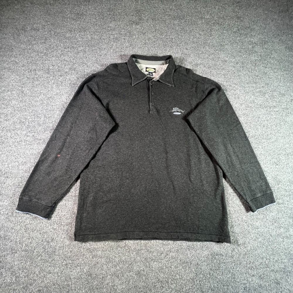 Tommy Bahama Relax Polo Shirt Mens XL Charcoal Gray Marlin Fish Logo Long Sleeve